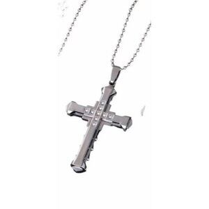 Crystal‎ Cross Pendant Necklace Stainless Steel Silver Zirconia Jewelry Chain